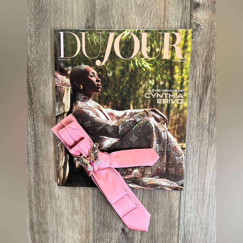 Lovely Pink Tie Necklace with Beautiful Butterfly Brooch by Bougie Rouge
